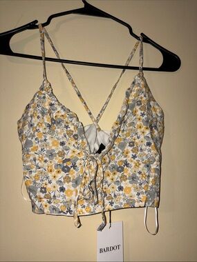 Bardot White Floral Tie-Front Camisole with Yellow & Gray Flowers